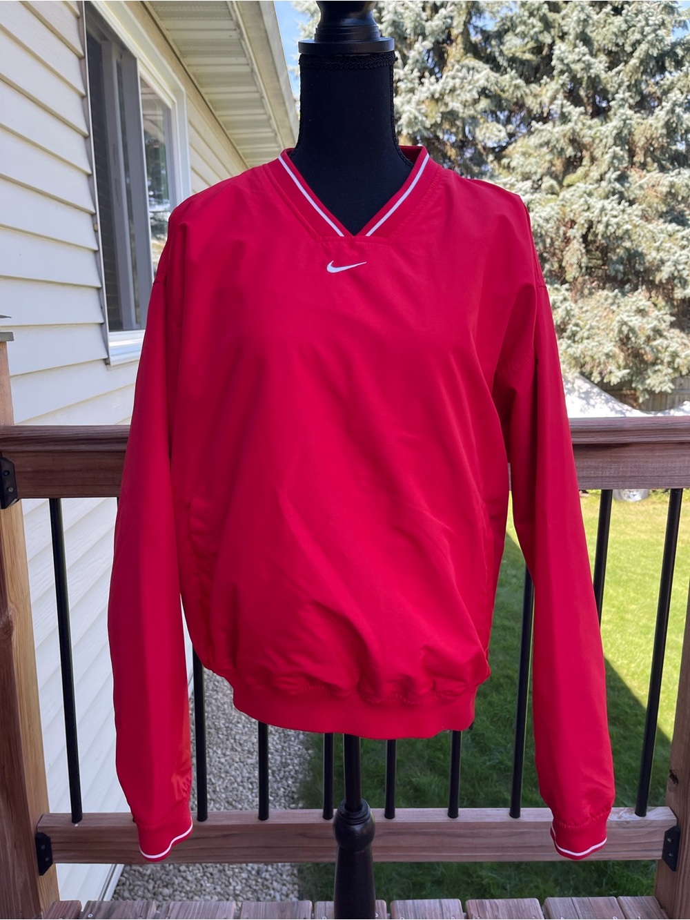Vtg 90s Nike Center Swoosh Pullover V-Neck Windbreaker Jacket Size Small Red